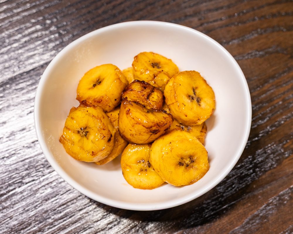 Golden caramelized fried plantains